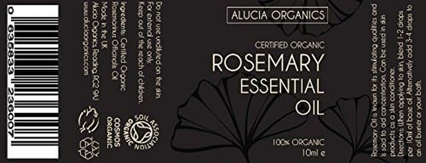 Certified Organic Rosemary Essential Oil 10Ml - Pure, Natural, Certified Organic, Cruelty Free, Vegan, Undiluted - for Use in Skincare, Aromatherapy, Massage Blends and Diffusers