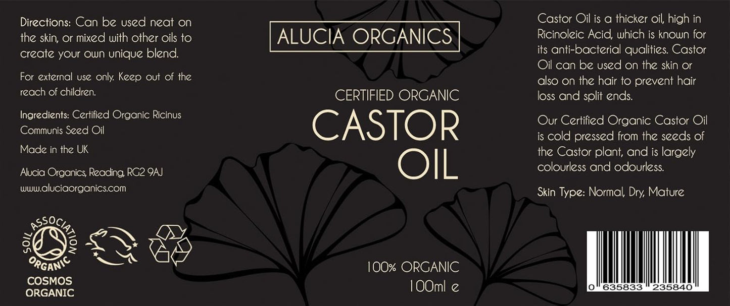 Certified Organic Castor Oil 100Ml – 100% Pure for Face, Eyebrows, Eyelashes & Hair – Natural, Cold-Pressed & Unrefined – Vegan & Cruelty-Free