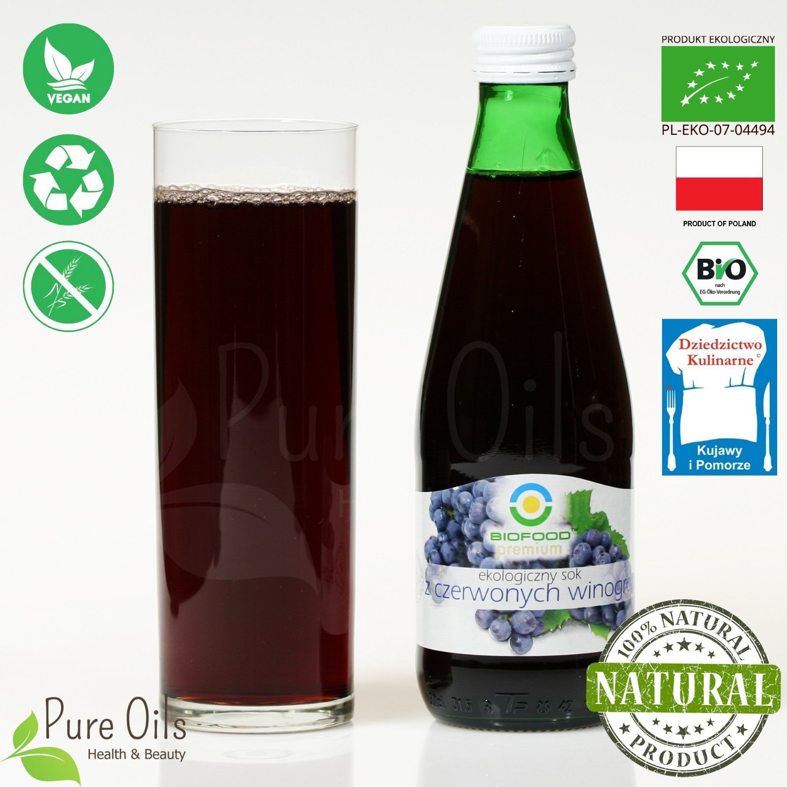 Red Grapes Juice - Pressed, NFC, Organic, Biofood
