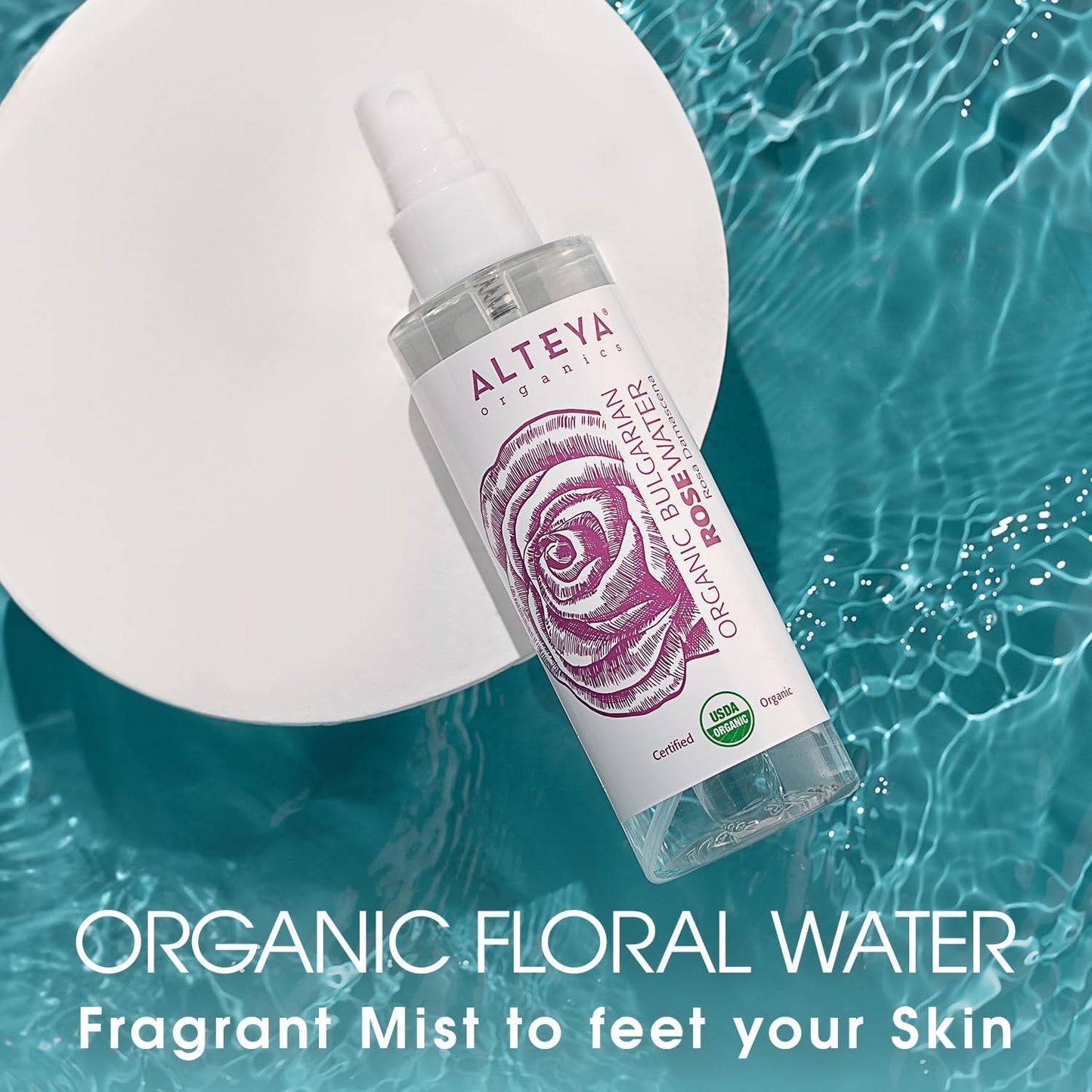 Alteya Organic Rose Water 100Ml Spray - Pure Organic Rosa Damascena (Damask Rose) Hydrolat - No Additives - USDA Certified Organic - Face Toner, Revitalizing Body, Condition Hair & Scalp