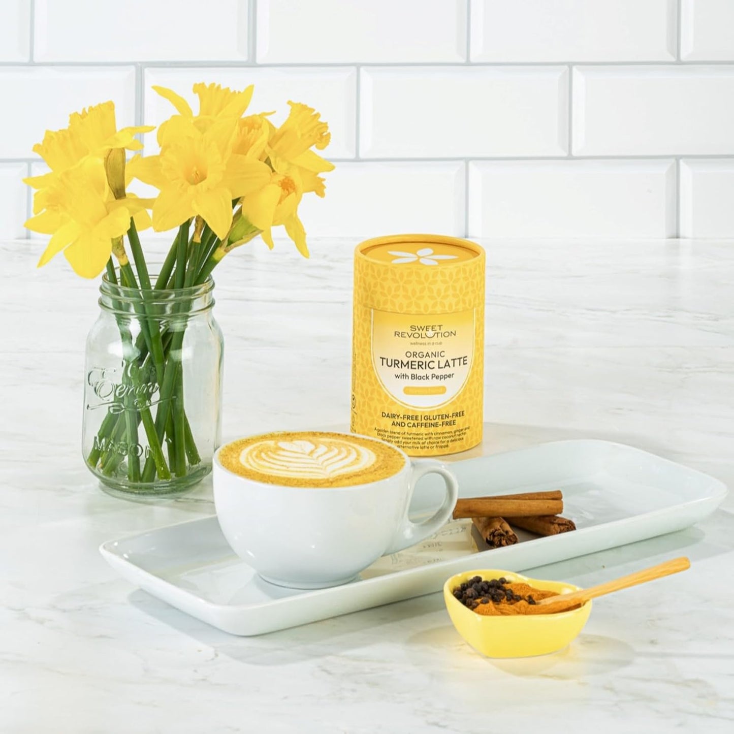 Organic Turmeric Latte with Black Pepper Barista Blend (1 X 100G) Tub. Gluten Free, Dairy Free, Refined Sugar-Free.