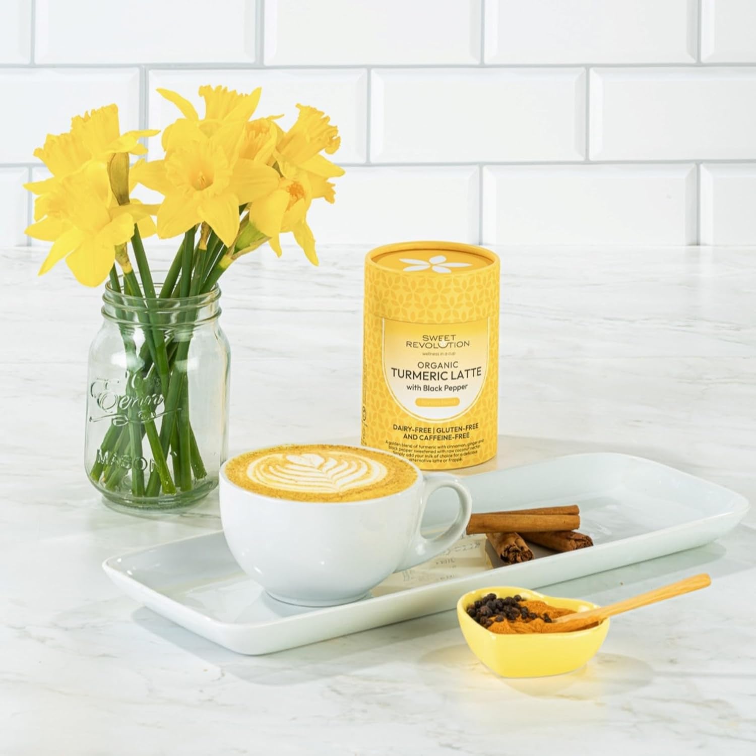 Organic Turmeric Latte with Black Pepper Barista Blend (1 X 100G) Tub. Gluten Free, Dairy Free, Refined Sugar-Free.