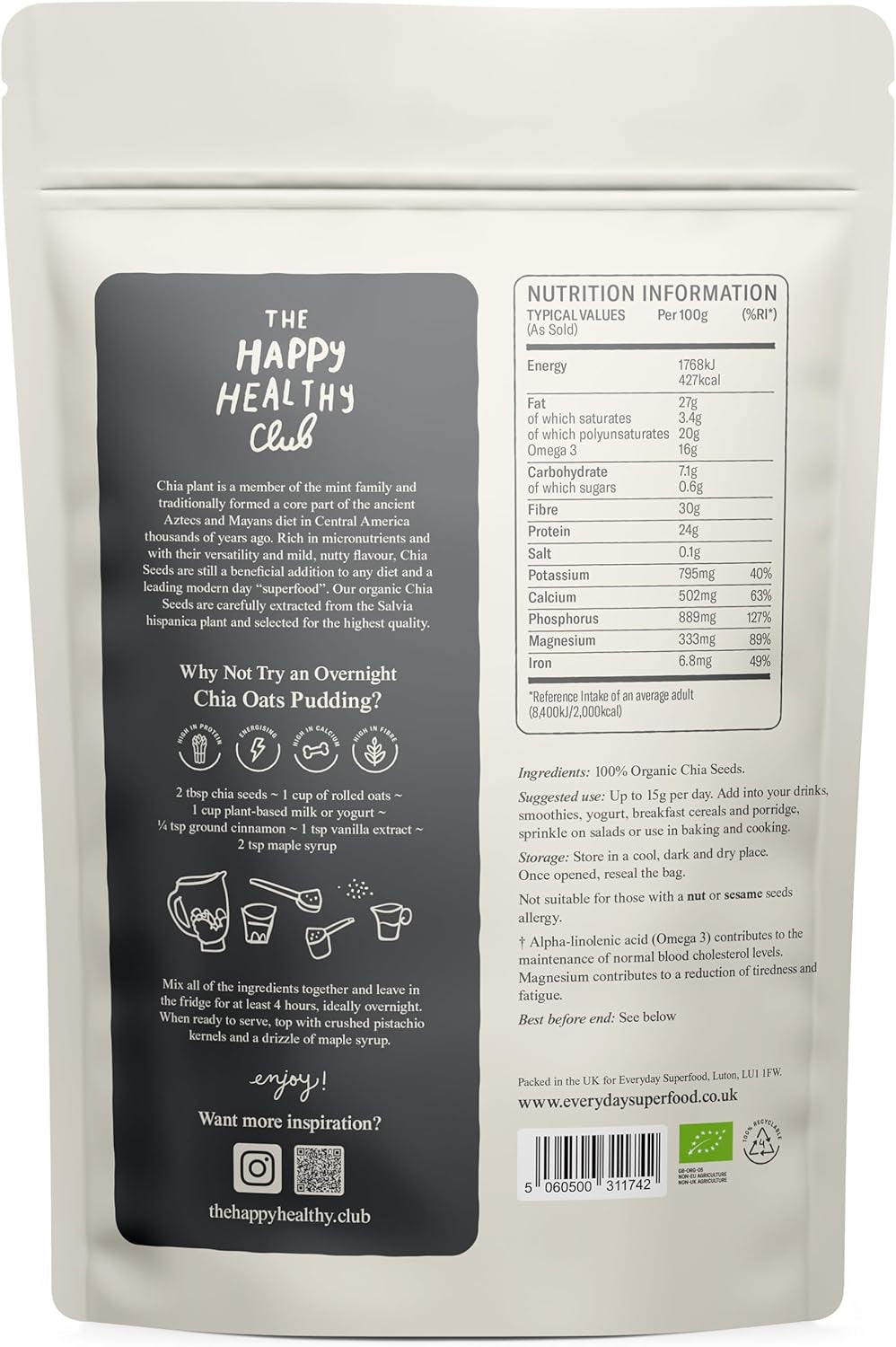 Organic Chia Seeds 190 Grams | Lab-Tested for Pesticides & Heavy Metal | Great for Weight Loss Drink