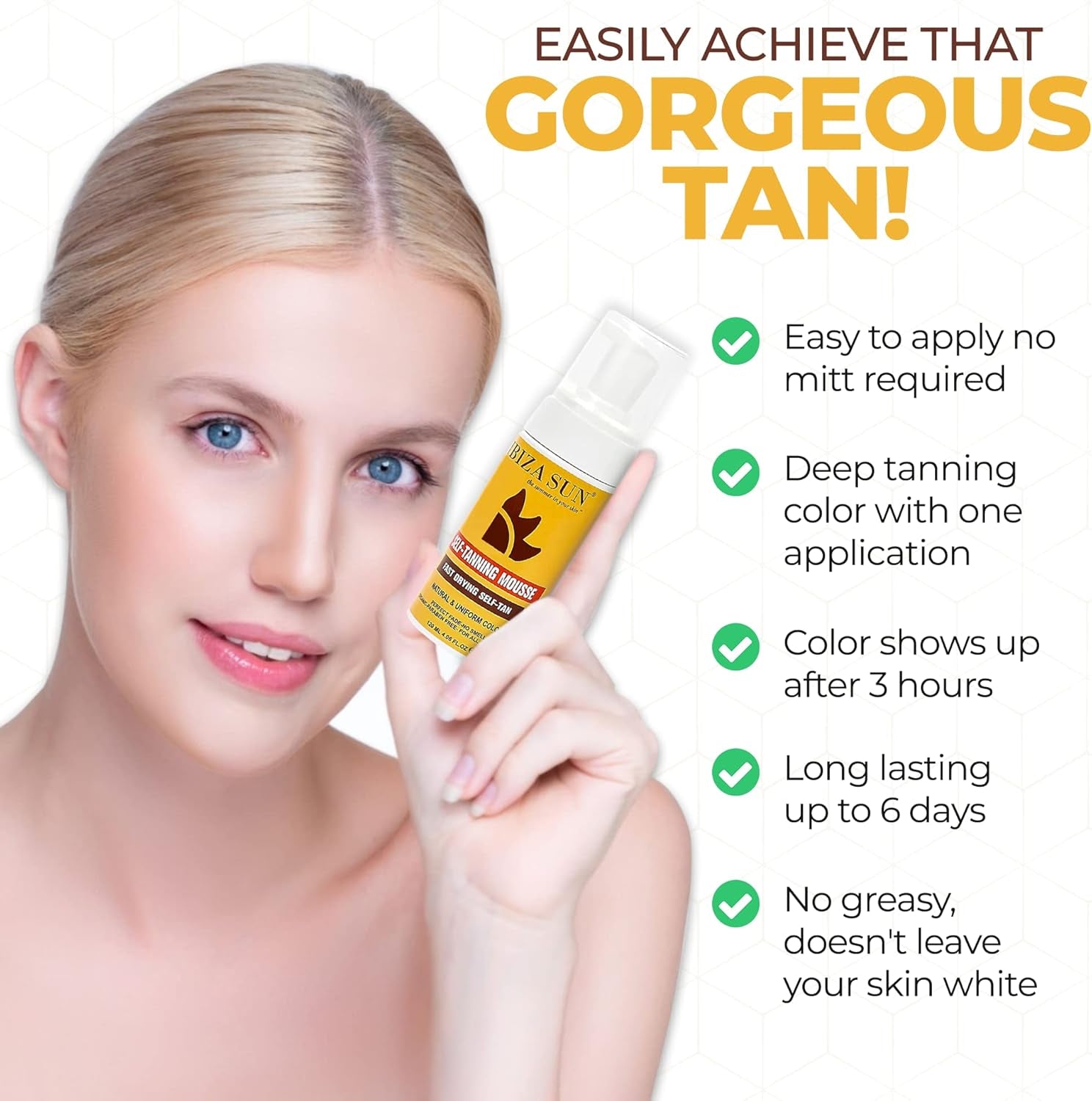Organic Self -Tanning Mousse - Quick Dry Sunless Tanning Foam for All Skin Tones - Self Tanner for Face and Body with Natural Ingredients,No Tanning Smell, Vegan - 120 Ml