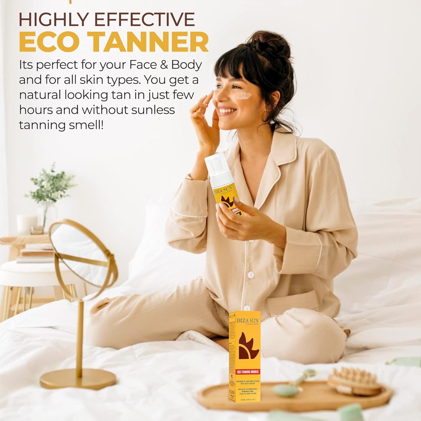 Organic Self -Tanning Mousse - Quick Dry Sunless Tanning Foam for All Skin Tones - Self Tanner for Face and Body with Natural Ingredients,No Tanning Smell, Vegan - 120 Ml