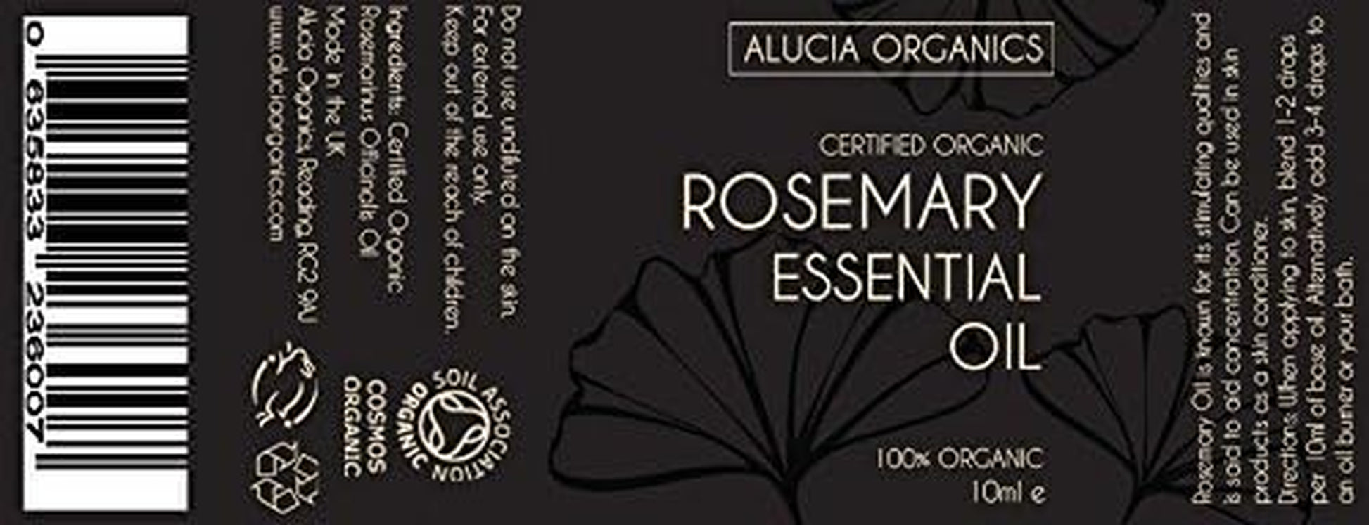 Certified Organic Rosemary Essential Oil 10Ml - Pure, Natural, Certified Organic, Cruelty Free, Vegan, Undiluted - for Use in Skincare, Aromatherapy, Massage Blends and Diffusers