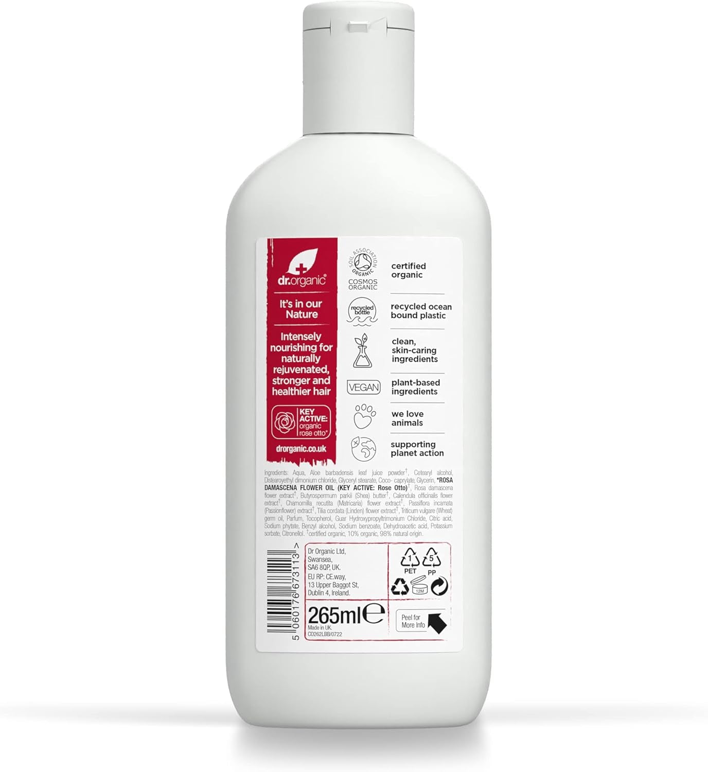 Rose Otto Conditioner, Restoring, Mens, Womens, Natural, Vegan, Cruelty-Free, Paraben & Sls-Free, Recyclable & Recycled Ocean Bound Plastic, Certified Organic, 265Ml, Packaging May Vary