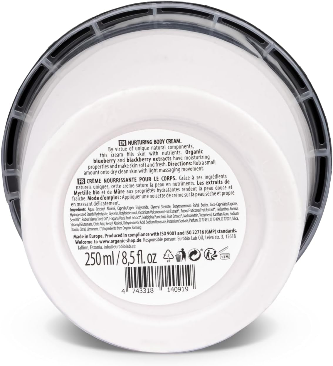 Body Cream Nurturing Blueberry and Blackberry, 250 Ml