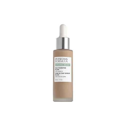 , Organic Wear Silk Foundation Elixir, Weightless Foundation for a Dewy Finish and Healthy Look, with Organic Jojoba Oil, Aloe Vera, Coconut Oil and Botanical Cactus Flower, Light