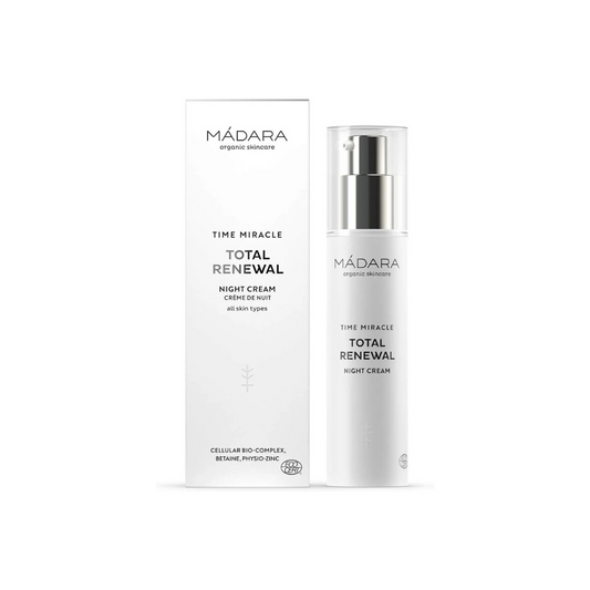 Organic Skincare | Time Miracle Total Renewal Night Cream - 50Ml, with Multi-Molecular Hyaluronic Acid and Balancing Physio-Zinc, Based on Northern Birch Water, Vegan, Ecocert Certified.