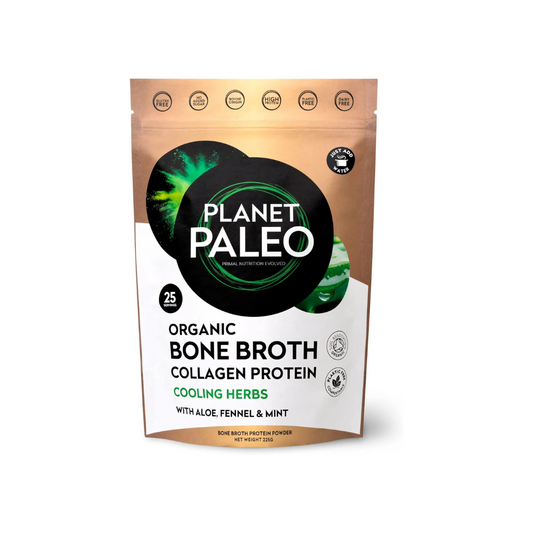 Organic Bone Broth - Cooling Herbs (225G, 25 Servings) Organic, Grass Fed, High Protein | Fennel, Peppermint, Liquorice and Aloe Vera - Digestive Support