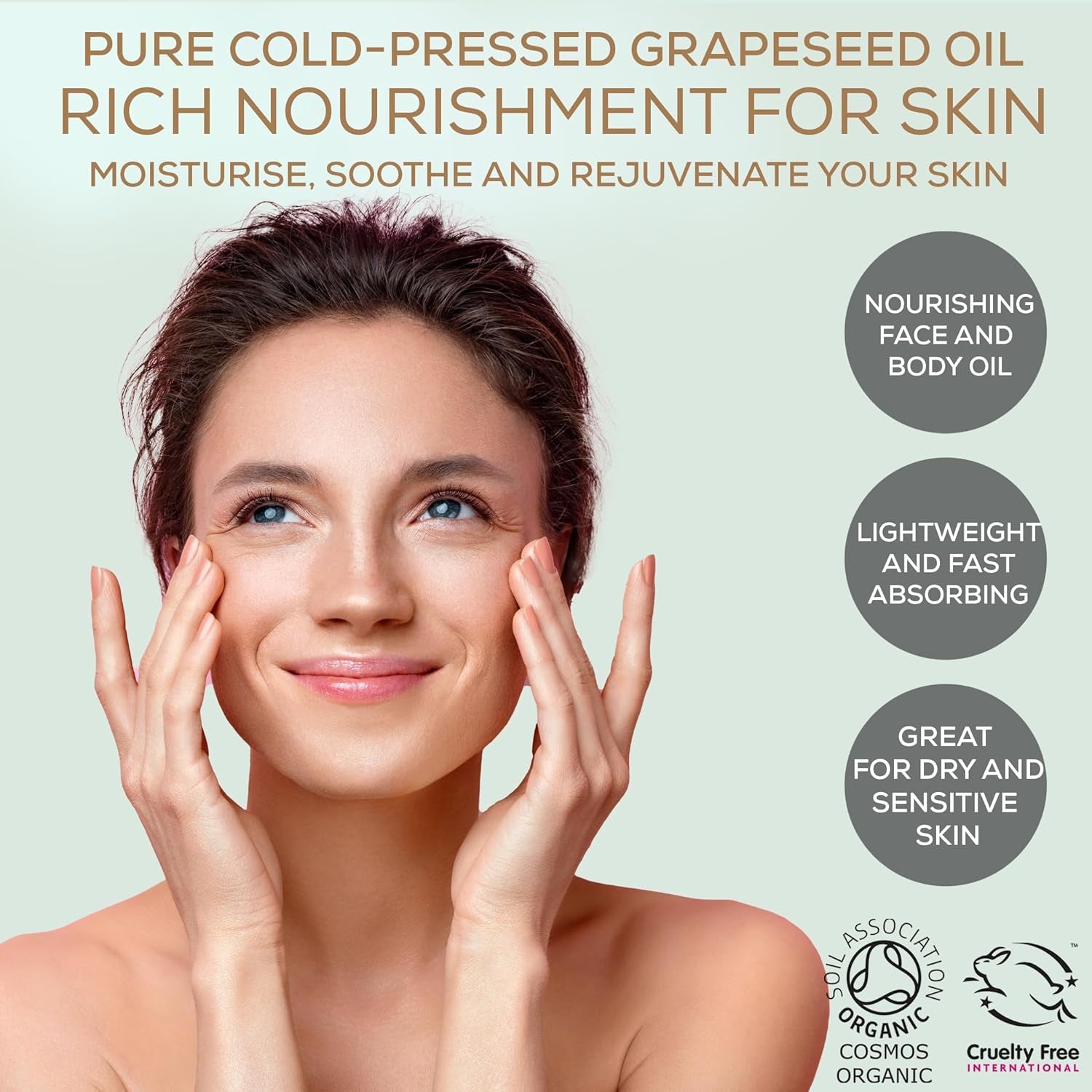 Certified Organic Grapeseed Oil 250Ml - Pure, Natural, Cold Pressed, Certified Organic, Vegan, Cruelty Free, for Skin, Face, Body, Hair, Massage