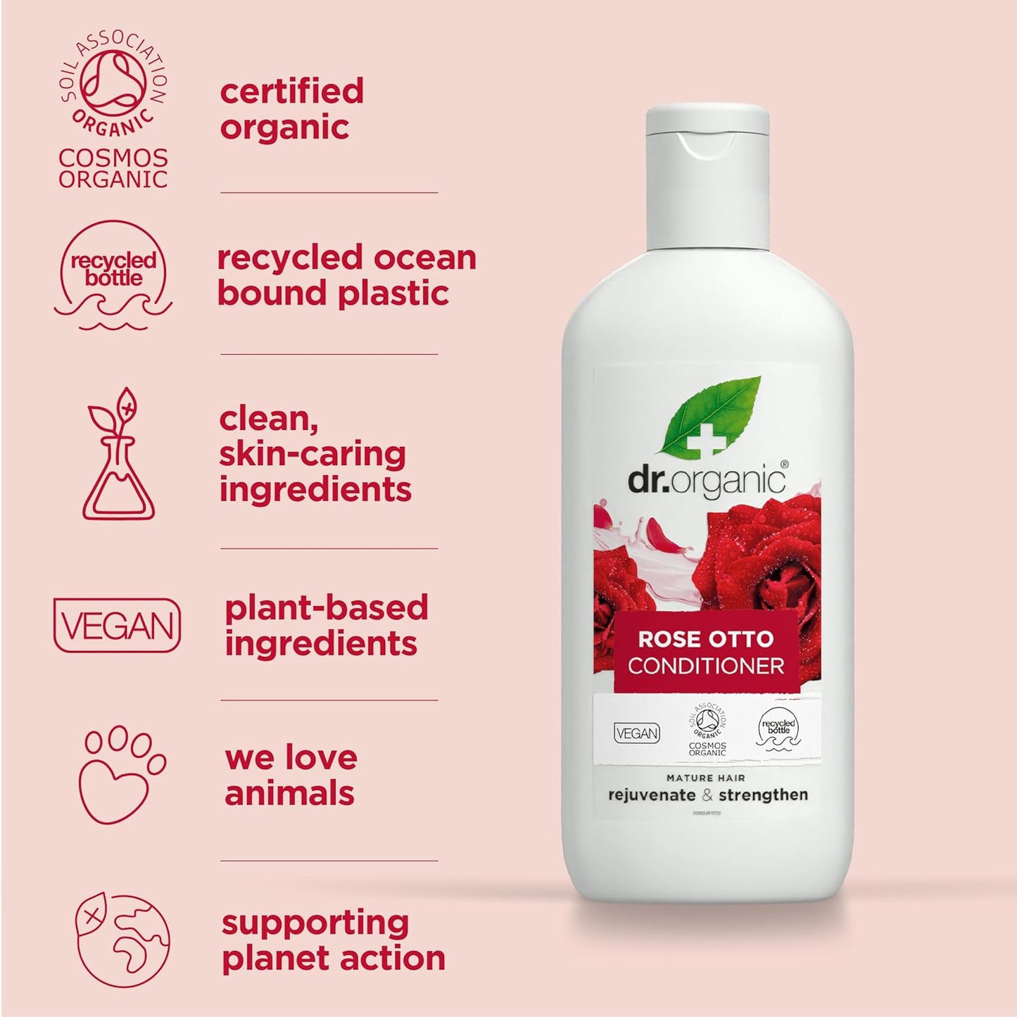 Rose Otto Conditioner, Restoring, Mens, Womens, Natural, Vegan, Cruelty-Free, Paraben & Sls-Free, Recyclable & Recycled Ocean Bound Plastic, Certified Organic, 265Ml, Packaging May Vary