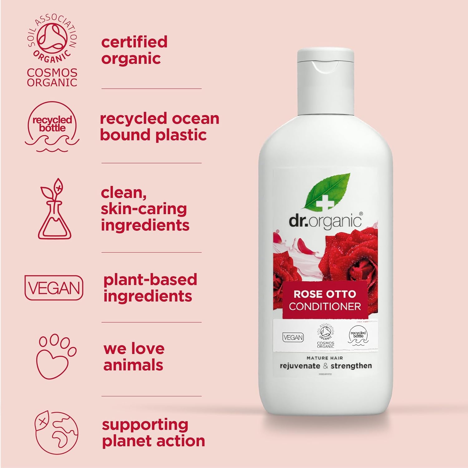 Rose Otto Conditioner, Restoring, Mens, Womens, Natural, Vegan, Cruelty-Free, Paraben & Sls-Free, Recyclable & Recycled Ocean Bound Plastic, Certified Organic, 265Ml, Packaging May Vary