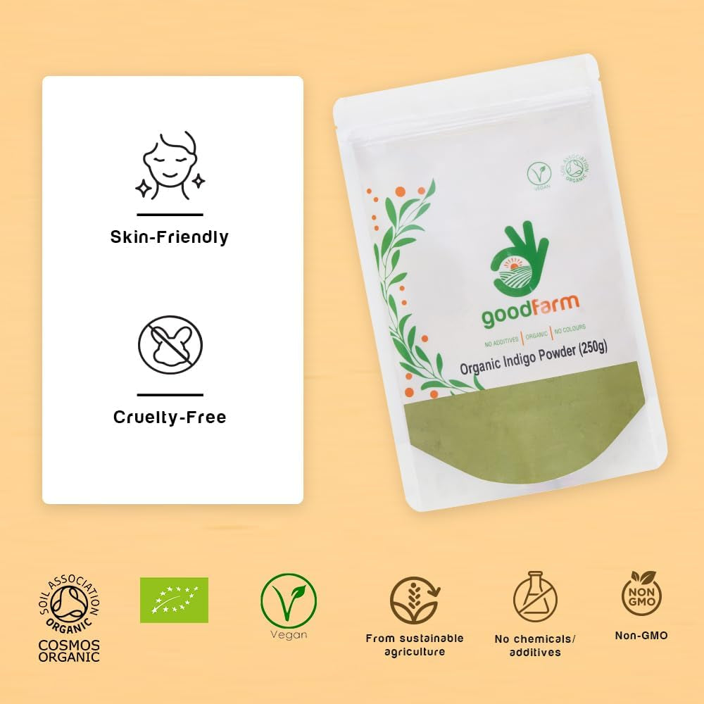 Organic Indigo Powder 250G - Organic Vegetal Hair Colour, Cruelty-Free, Natural Hair Colour & Conditioner