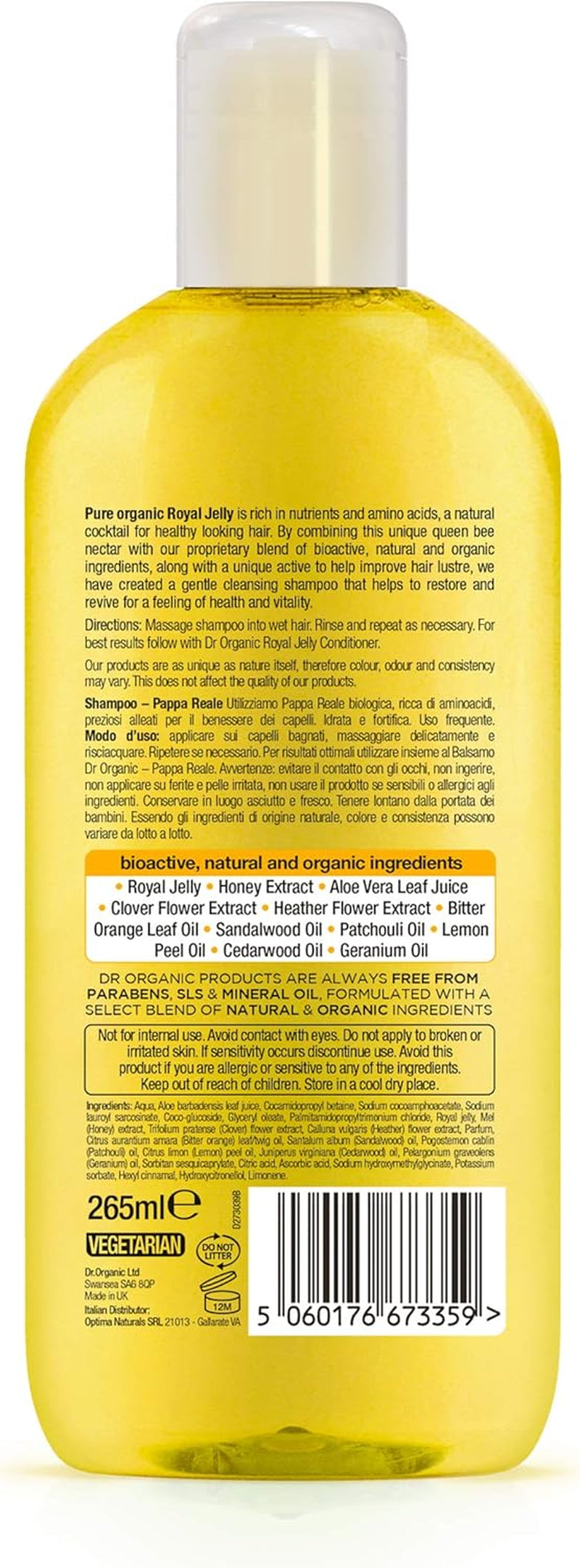 Royal Jelly Shampoo, All Hair Types, Mens, Womens, Natural, Vegetarian, Cruelty-Free, Paraben & Sls-Free, Organic, 265Ml