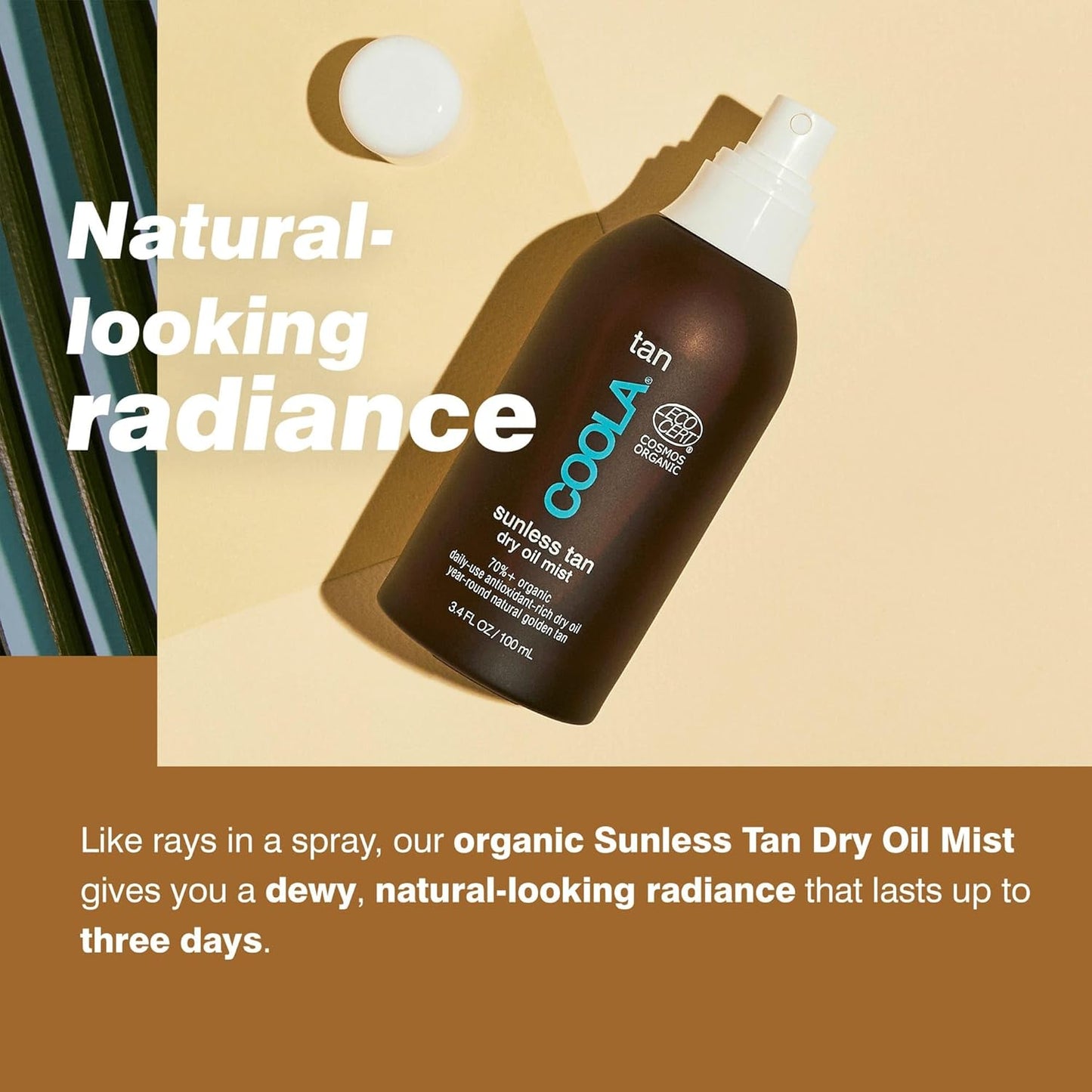 Coola Sunless Tan Dry Oil Mist, 70 Percent + Organic Fake Tan, Streak Free and Transfer Resistant Self Tanner, Lightweight and Vegan, 100 Ml