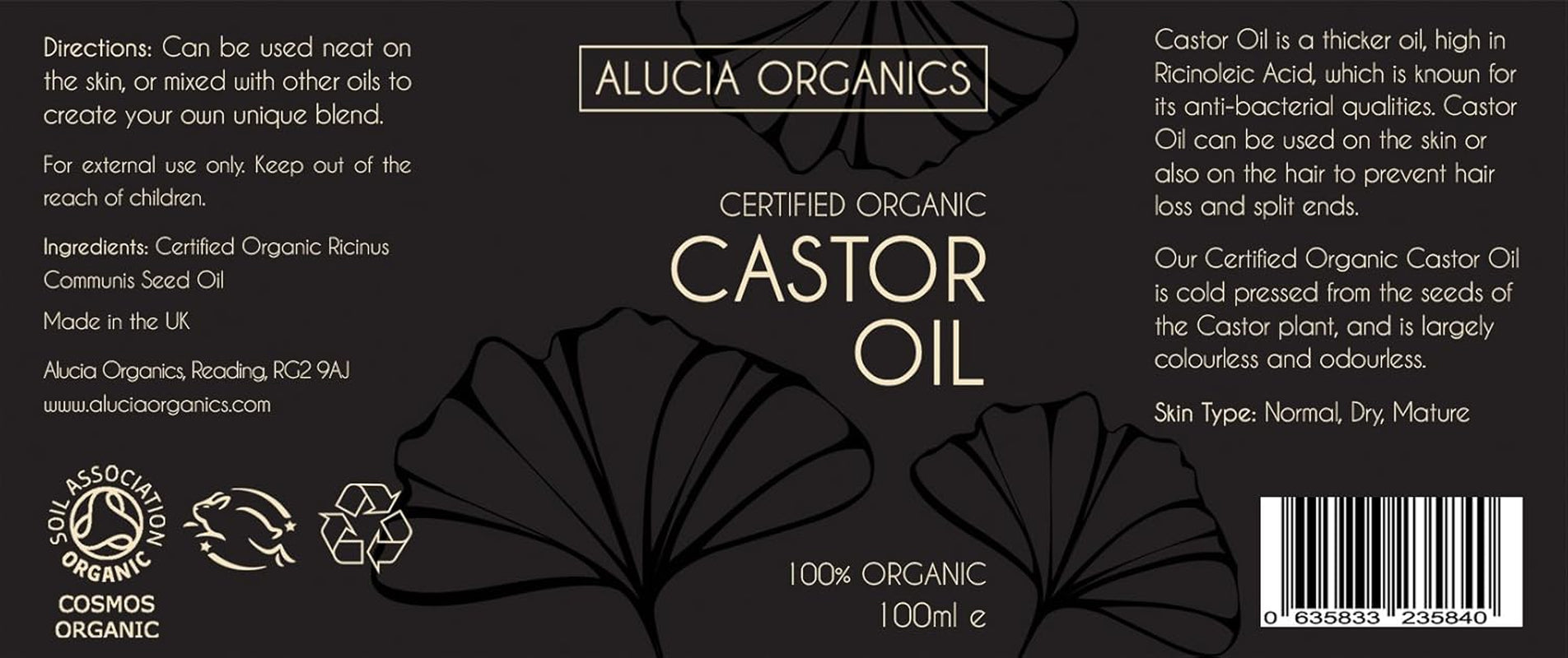 Certified Organic Castor Oil 100Ml – 100% Pure for Face, Eyebrows, Eyelashes & Hair – Natural, Cold-Pressed & Unrefined – Vegan & Cruelty-Free