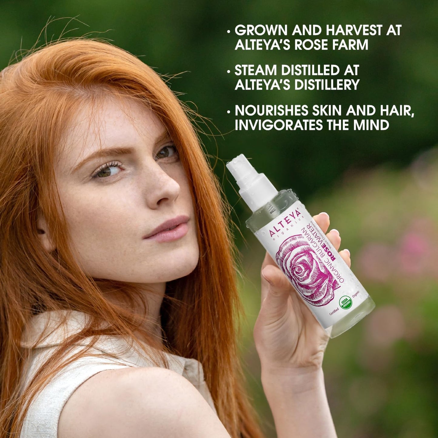 Alteya Organic Rose Water 100Ml Spray - Pure Organic Rosa Damascena (Damask Rose) Hydrolat - No Additives - USDA Certified Organic - Face Toner, Revitalizing Body, Condition Hair & Scalp